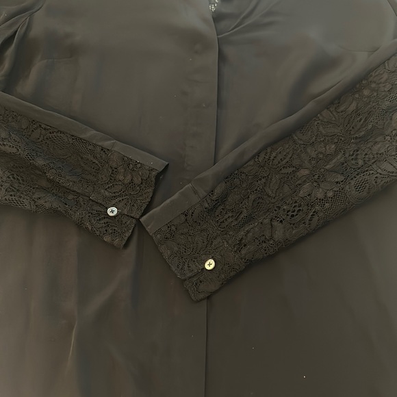 Paperwhite Black Flowy Silk Collared Blouse Sz 12 NWT Lace Chic NEW - Picture 12 of 16